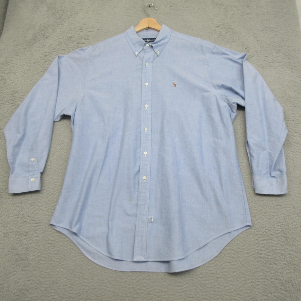 Ralph Lauren Oxford Button Down Men XL 17.5 35 Blue Cotton Flesh Pony Old Money